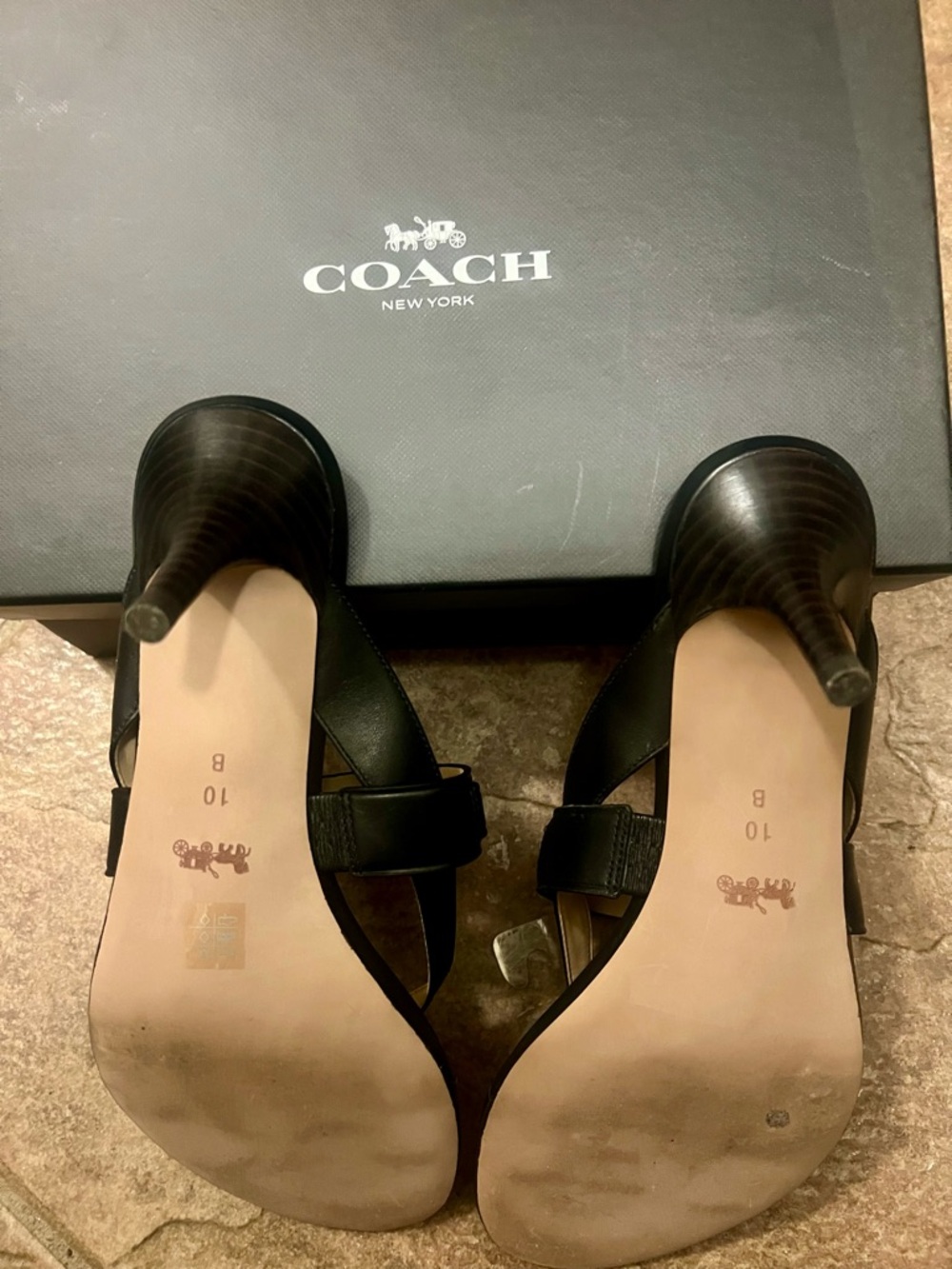 Coach Black Leather Thong Sandals with Silver Logo Accent - Picture 3 of 5